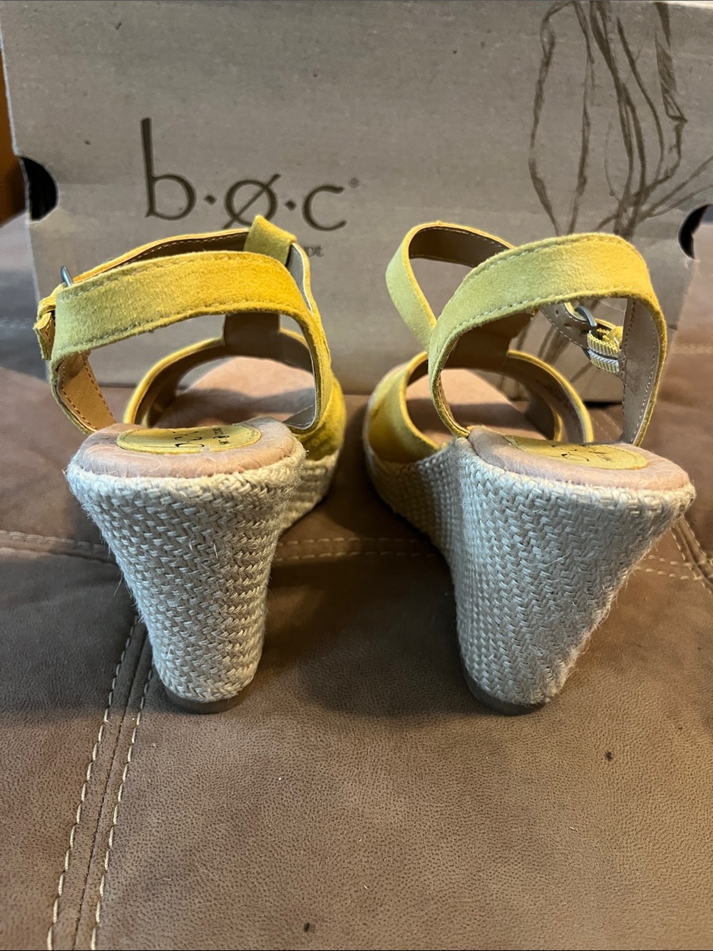 B.ø.c Yellow T-Strap Espadrille Wedge Sandals - Picture 6 of 8